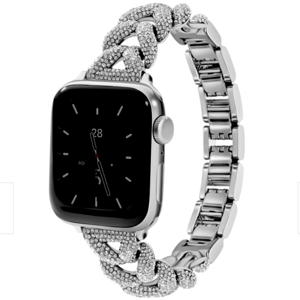 Goldenerre Crystal Pavé Herringbone Band for the Apple Watch, Silver